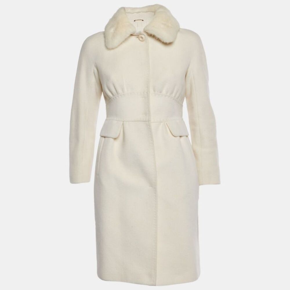 Max Mara Studio Ivory Mink Collar Felt Coat S